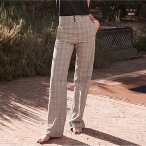 Sezane Marty Tousers Prince of Wales Ecru Noir Orange Plaid